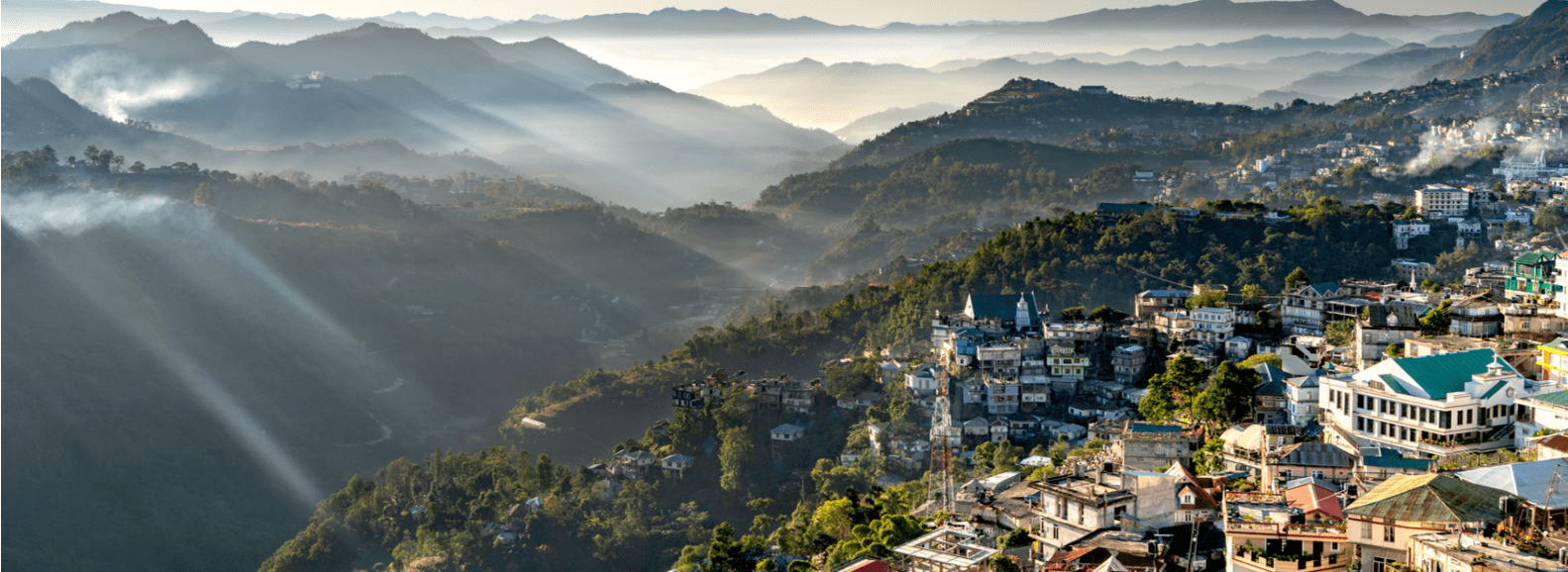 Amazing aerial view of Aizawl city with houses and mountains