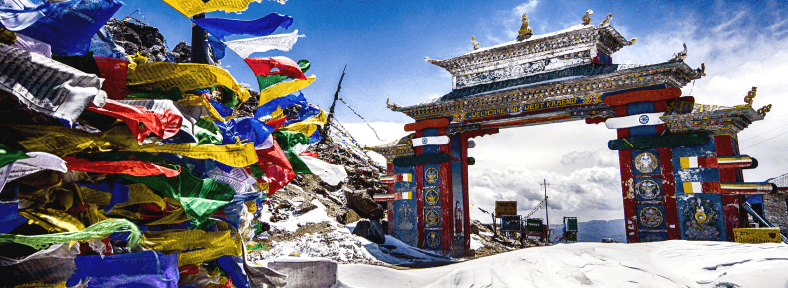 Beautiful view of Buddhist Monastery at snow time in Tawang